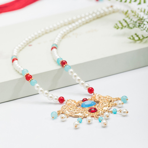Horse-faced skirt necklace, plain-made necklace with cloud back, long tassels, soft necklace, Hanfu accessories 18.9GF072
