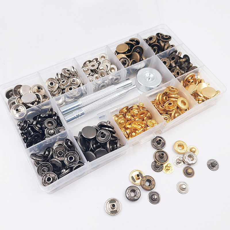 Cuatro colores 12.5mm cobre metal 633 conjunto de cierre + herramientas botones ropa ropa de cuero botones de presión ocultas