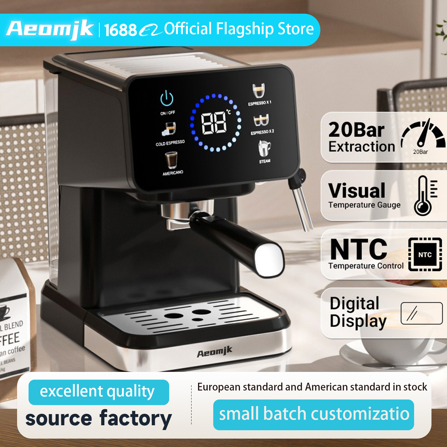 Aimoko Cross-Border Household Italian Semi-Automatic Concentrated High-Pressure Extraction Milk Froth Coffee Machine European Standard Commercial Steam