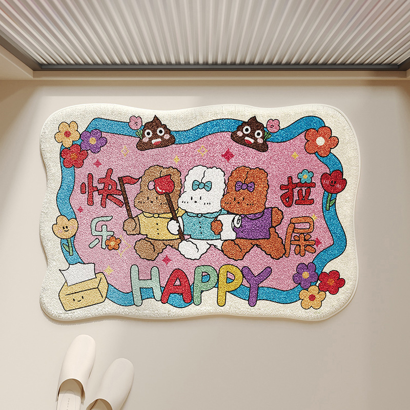 Cartoon Cat Imitation Cashmere Thickened Floor Mat Bathroom Water-Absorbent Non-Slip Easy to Clean Carpet Living Room Balcony Decorative Floor Mat