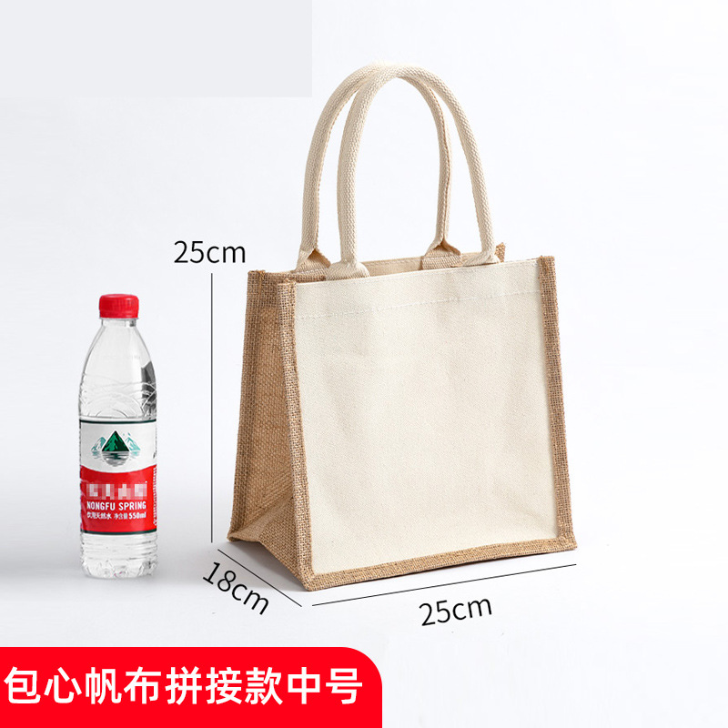 En stock bolso de lino No impreso logotipo impreso personalizado bolso Lino yute compras algodón y lino bolso de mano portátil personalizado