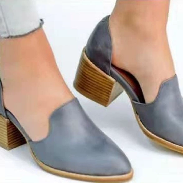 Весенние новые женские туфли, внешняя торговля 40-43, женские туфли на массивном каблуке с острым носком больших размеров, одиночные туфли