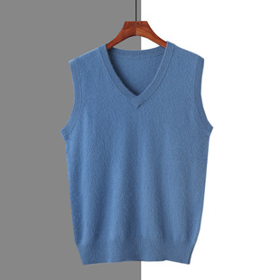 Autumn and winter mink velvet knitted V-neck pullover waistcoat dad middle-aged and elderly thickened cashmere vest top sleeveless cashmere sweater