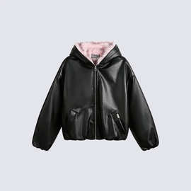 国潮美式复古PU皮夹棉加厚毛领连帽棉服外套男装冬季宽松百搭棉衣