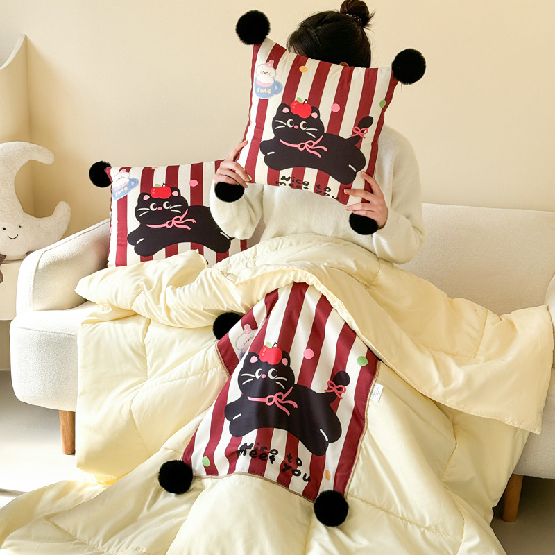 Foldable 3D Fuzzy Ball Lolita Pillow Cute Melder Cartoon Multifunctional Two-in-One Pillow Blanket_voghion.com