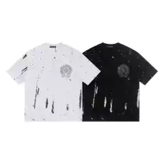 2025 Spring and Summer New Cross-Border Ch Roman Hoof Cross Hot Diamond Short-Sleeved T-Shirt for Men and Women, Export Wholesale