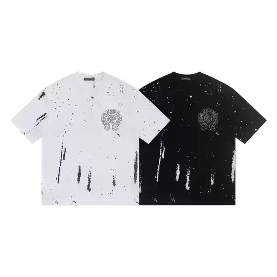 2025 Spring and Summer New Cross-Border Ch Roman Hoof Cross Hot Diamond Short-Sleeved T-Shirt for Men and Women, Export Wholesale