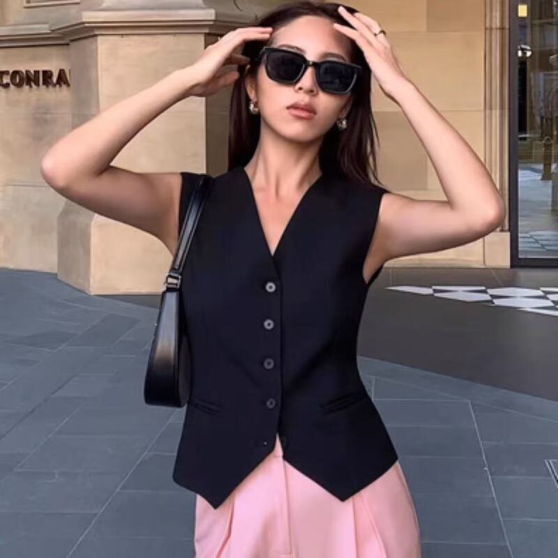 Suit Vest Women's Vest 2025 Spring & Fall New Slim Outer Wear Layered Women's Vest Black Short Vest