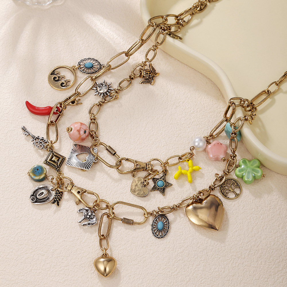 Alloy Material Color Block Pattern Vacation Classic Style Color Block Alloy Cable Chain Layered Necklaces Wholesale