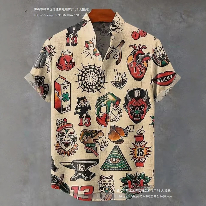 Men's Short Sleeve Summer Shirt Fishing Fashion Clothing Fish Print Comfortable Linen Fabric New Collection Men's Short Sleeve Summer Shirt Fishing Fashion Clothing Fish Print Comfortable Linen Fabric New Collection