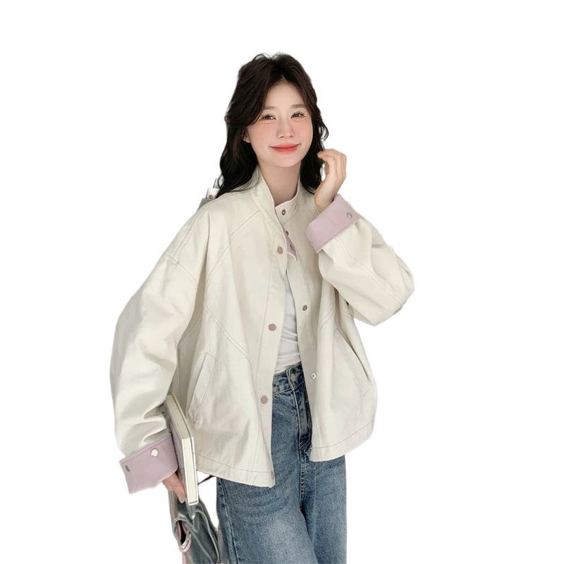 感韩系立领撞色工装外套女春季新款港风休闲流行夹克上衣|undefined