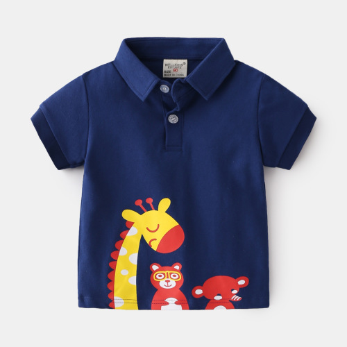 Unhooded casual cute cartoon pattern animal boy T-shirt summer comfortable children's short-sleeved T-shirt