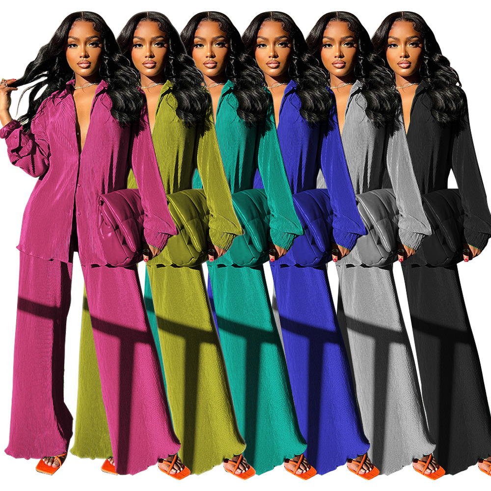 Women's Clothing AD1555 women's clothing Independent station autumn and winter new solid color pleated long sleeved suit_voghion.com