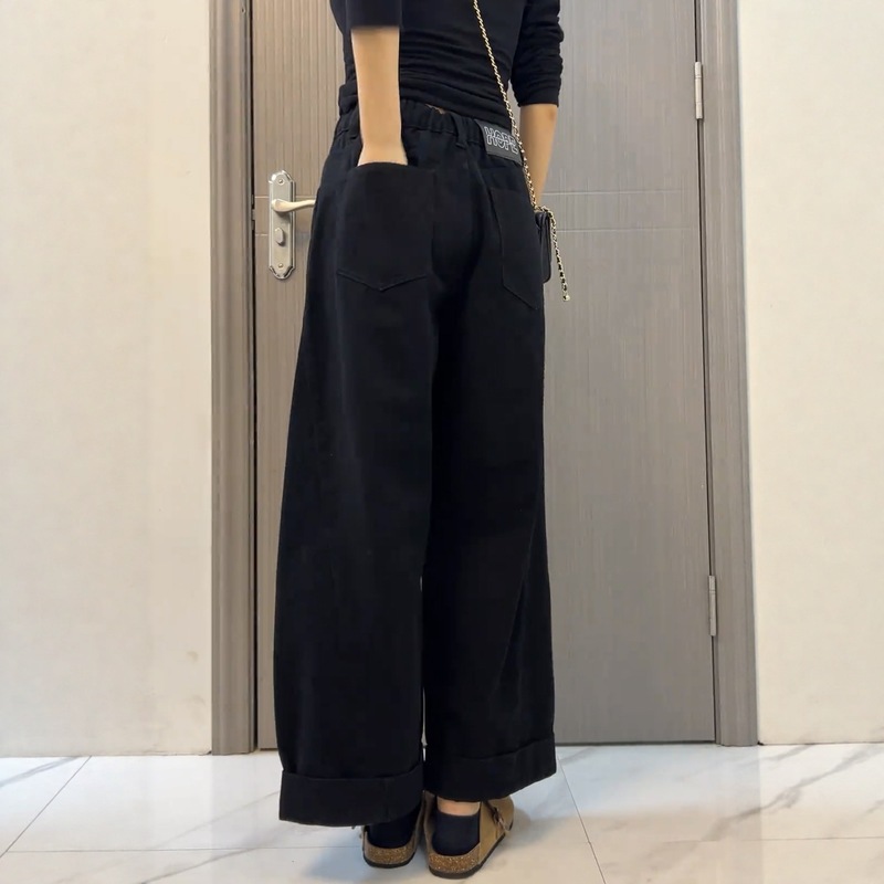 大码阔腿牛仔裤女秋冬2025新款高腰胖mm显瘦宽松卷边直筒老爹裤子|undefined