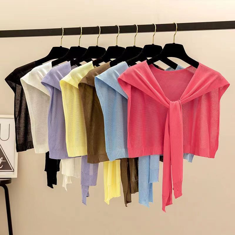 Thin Spring and Autumn Trendy Versatile Knitted Shawl for Women, New Korean Style, Multi-Functional Decorative Small Shawl with Outer Knot