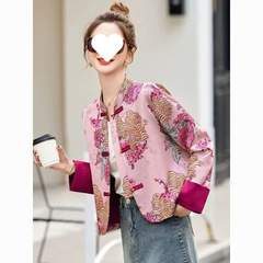 春と秋の女性のための新しい中国風のジャケット、新しいハイエンドの禅スタイルのエレガントなヘビーエンゲルス刺繍ジャカードトップ