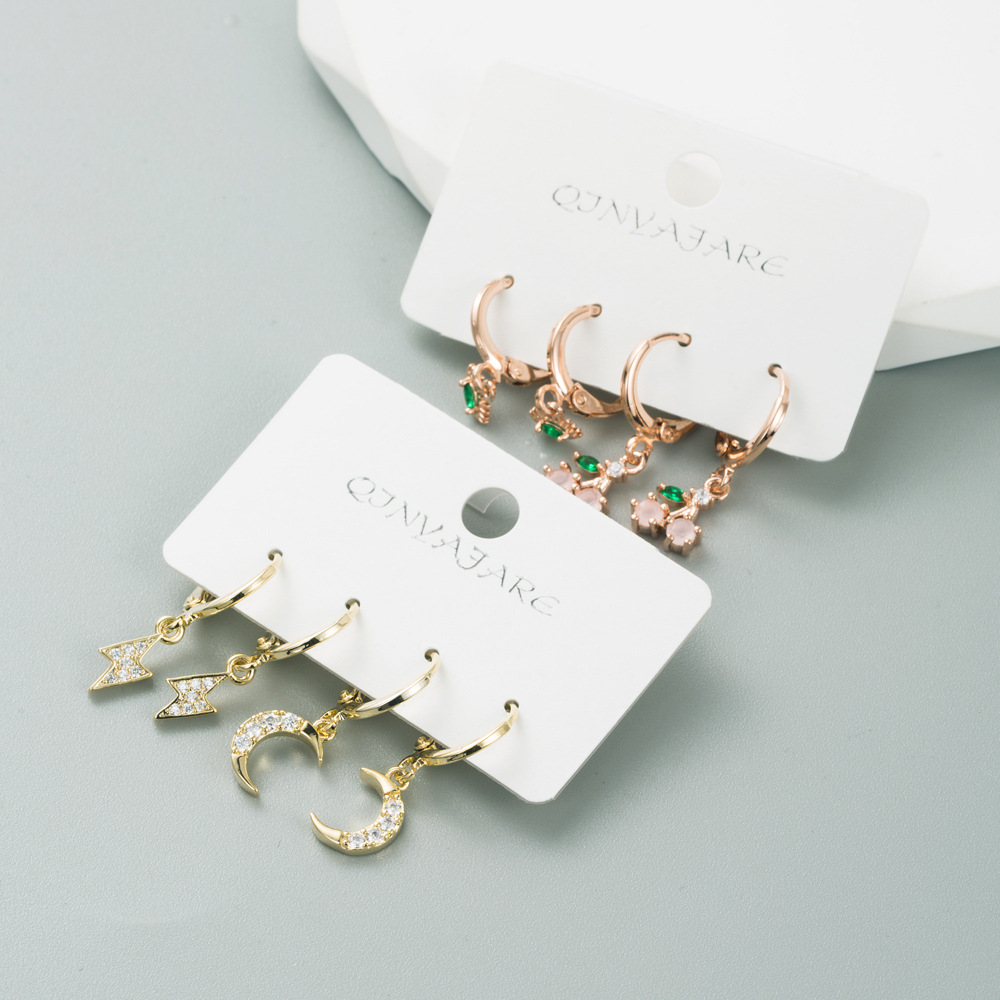 Fashion Devilu0027S Eye Moon Copper Drop Earrings Inlay Zircon Copper Earrings 2 Pairs