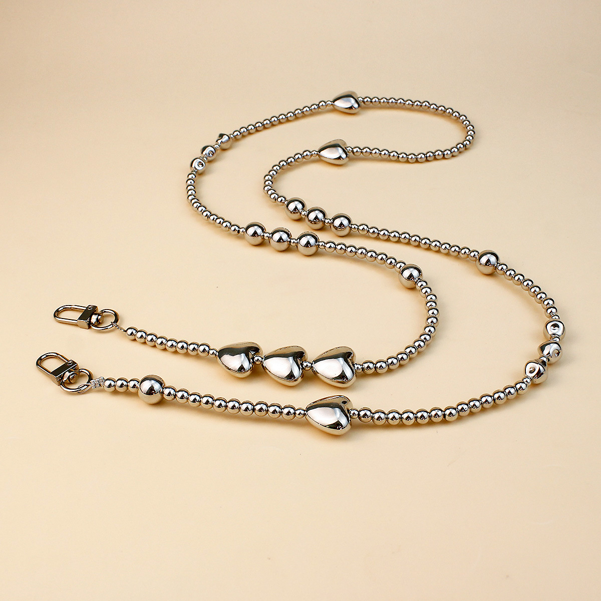 Ins Simple New Pearl Bow Beaded Crossbody Chain Silver-Plated Heart Chain Mobile Phone Lanyard Pendant Handmade