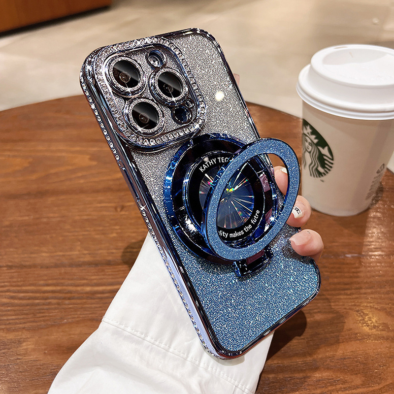iPhone16携帯電話ケースに適しています電気メッキエッジドリルグラデーショングリッターアップル15新しい17Promax磁気ホルダー|undefined