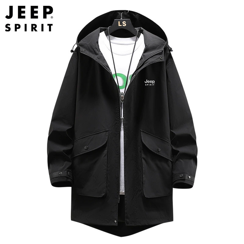 JEEP 2024 новый мужской открытый свободный длинный Тренч с капюшоном больших размеров Повседневная куртка 3366