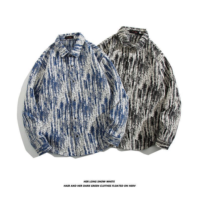 Camisa de manga larga bordada tejida retro japonesa hombres vintage barroco étnico suelto casual otoño e invierno abrigo de pareja