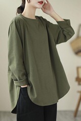 卫衣妈妈纯棉长袖春秋新款宽松大码显瘦纯色打底上衣文艺圆领休闲