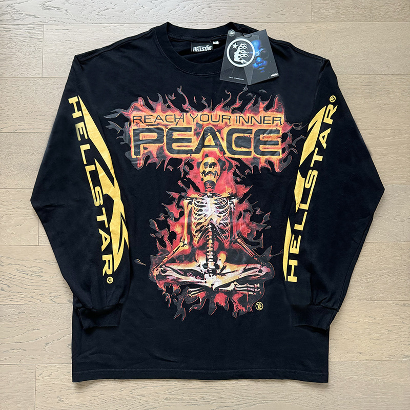 地獄星アメリカ長袖tシャツ男性ins街頭ファッションブランド上着秋冬ゆるいカジュアル綿シャツ|undefined