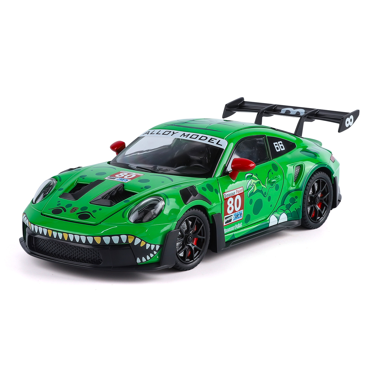 1: 24 Baoji GT3 Tyrannosaurus modelo de aleación de automóvil de pintura de sonido y luz de la personalidad dibujo de pintura atractiva exposición