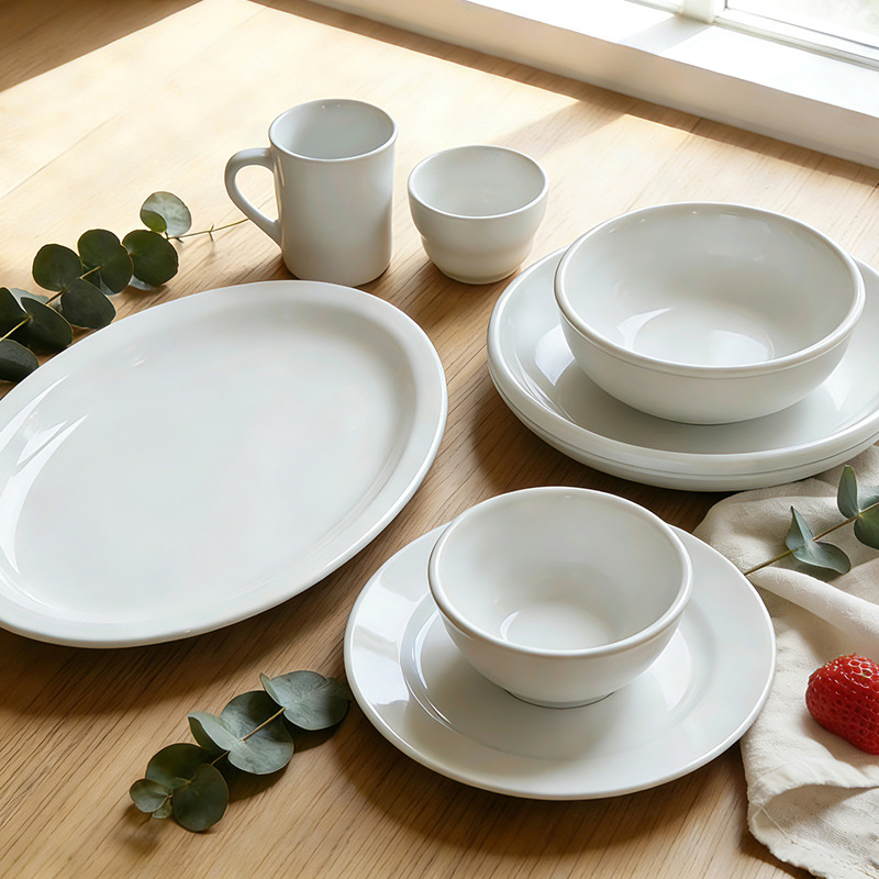 Juego de Vajilla de Cerámica de Porcelana, Esmaltado Blanco, Color Sólido, para Hotel, Restaurante y Hogar image 5
