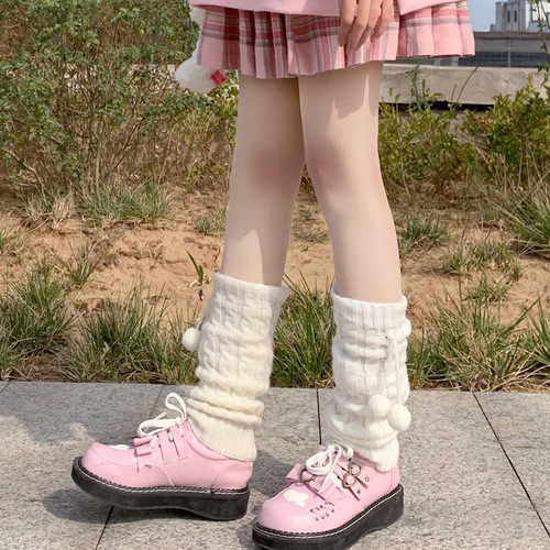 Japanese lolita sweet soft girl fur ball pile socks lolita knee socks set jk calf socks mid-tube autumn and winter