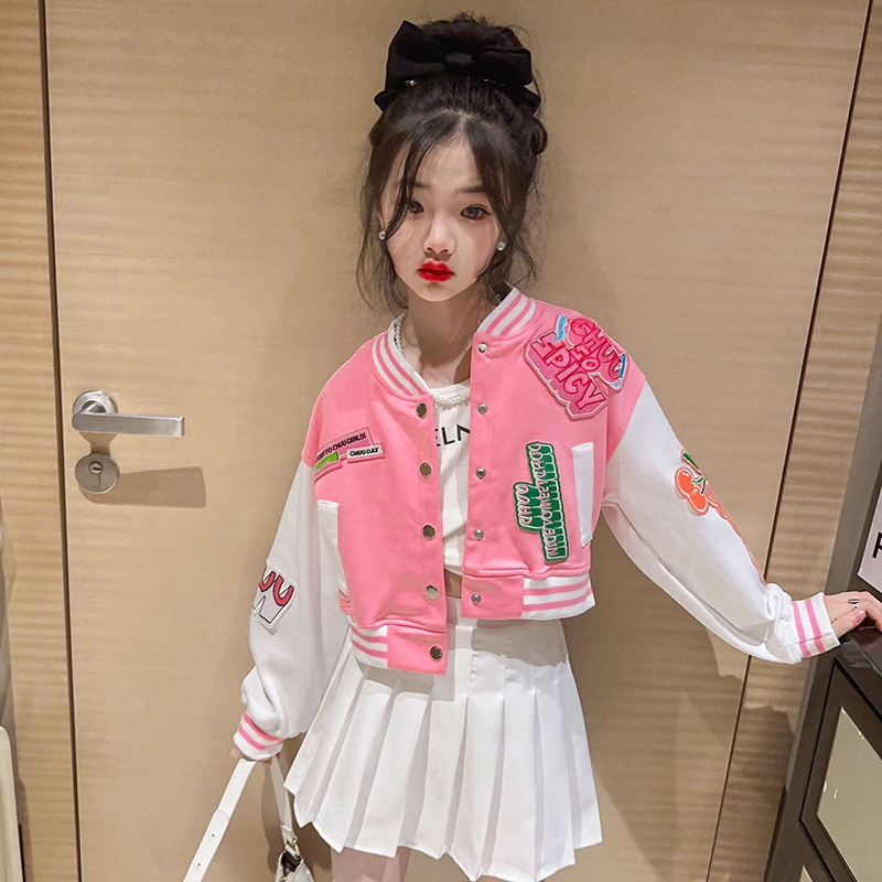 Girls' Short Coat 2023 New Arrival Little Girl's Spring and Autumn Online Popular Big Children's Baseball Suit Children's Spring Clothes Small Shirt