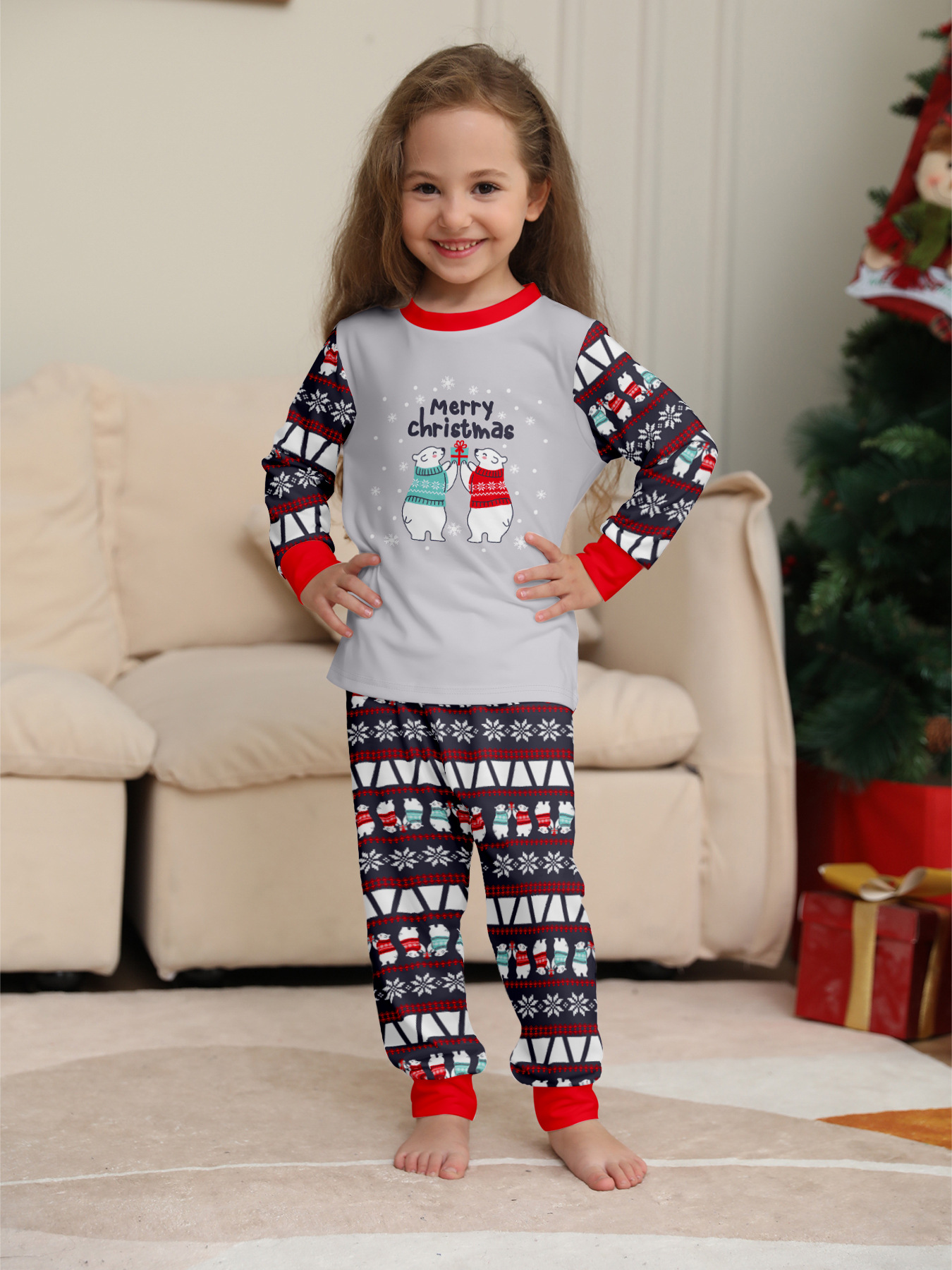 Pijama de natal a combinar para família com urso e flocos_voghion.com