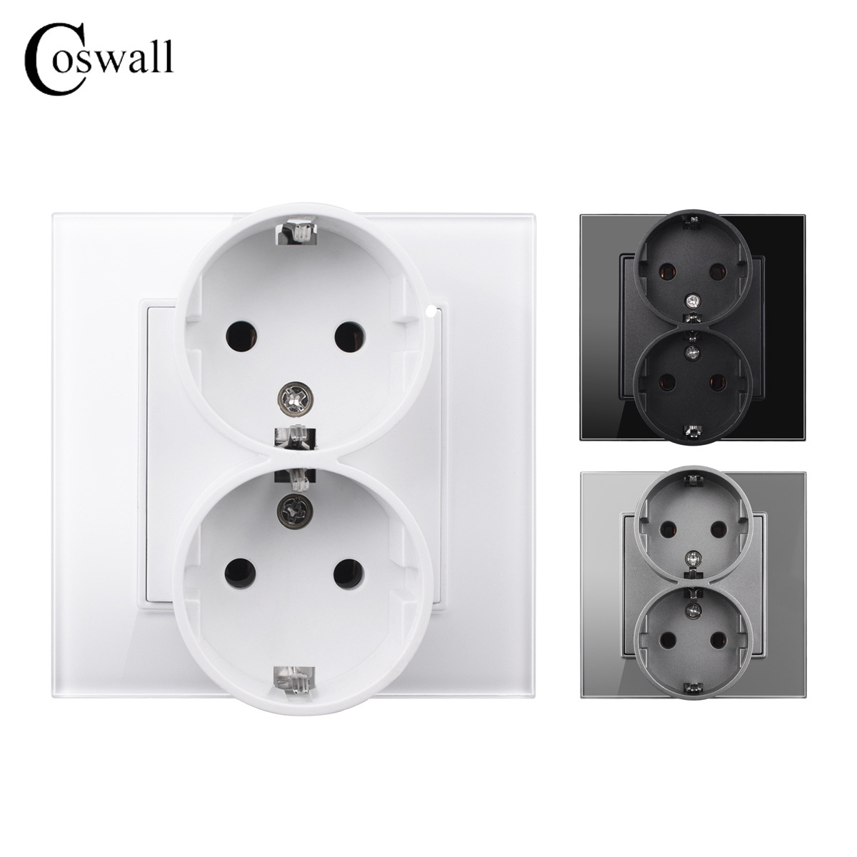 欧标欧规 钢化玻璃墙壁开关电源插座双联联体双德式德国俄罗斯16A