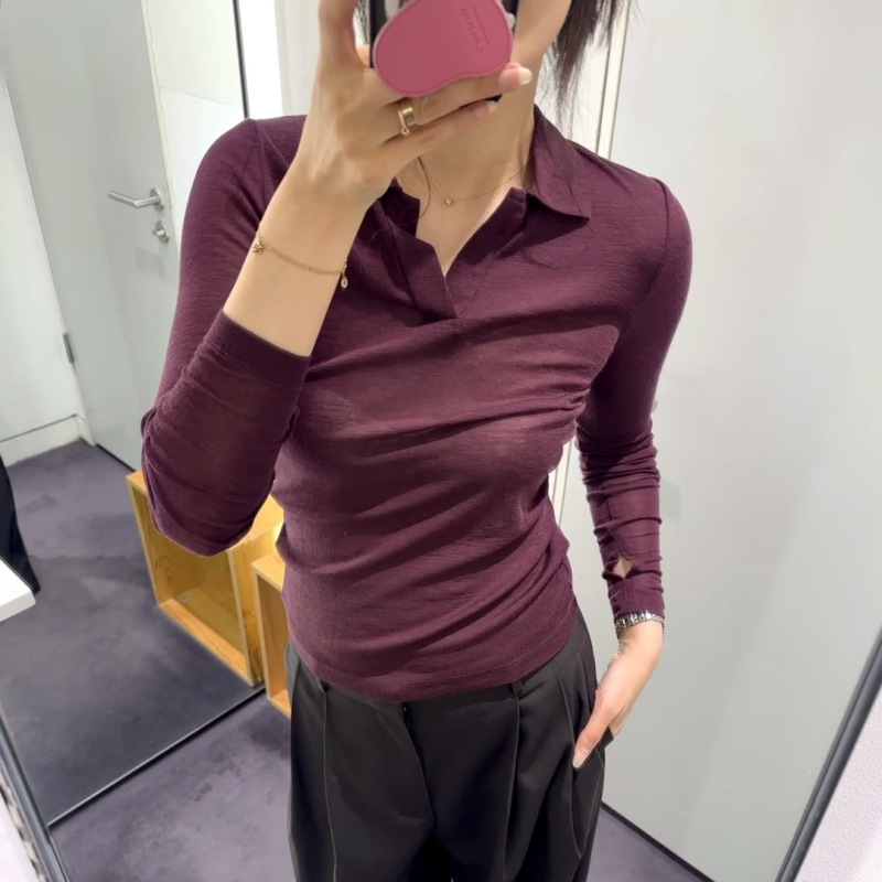 CS女装 羊毛长袖POLO衫女 2025年秋季新款打底衫上衣1290034001|undefined