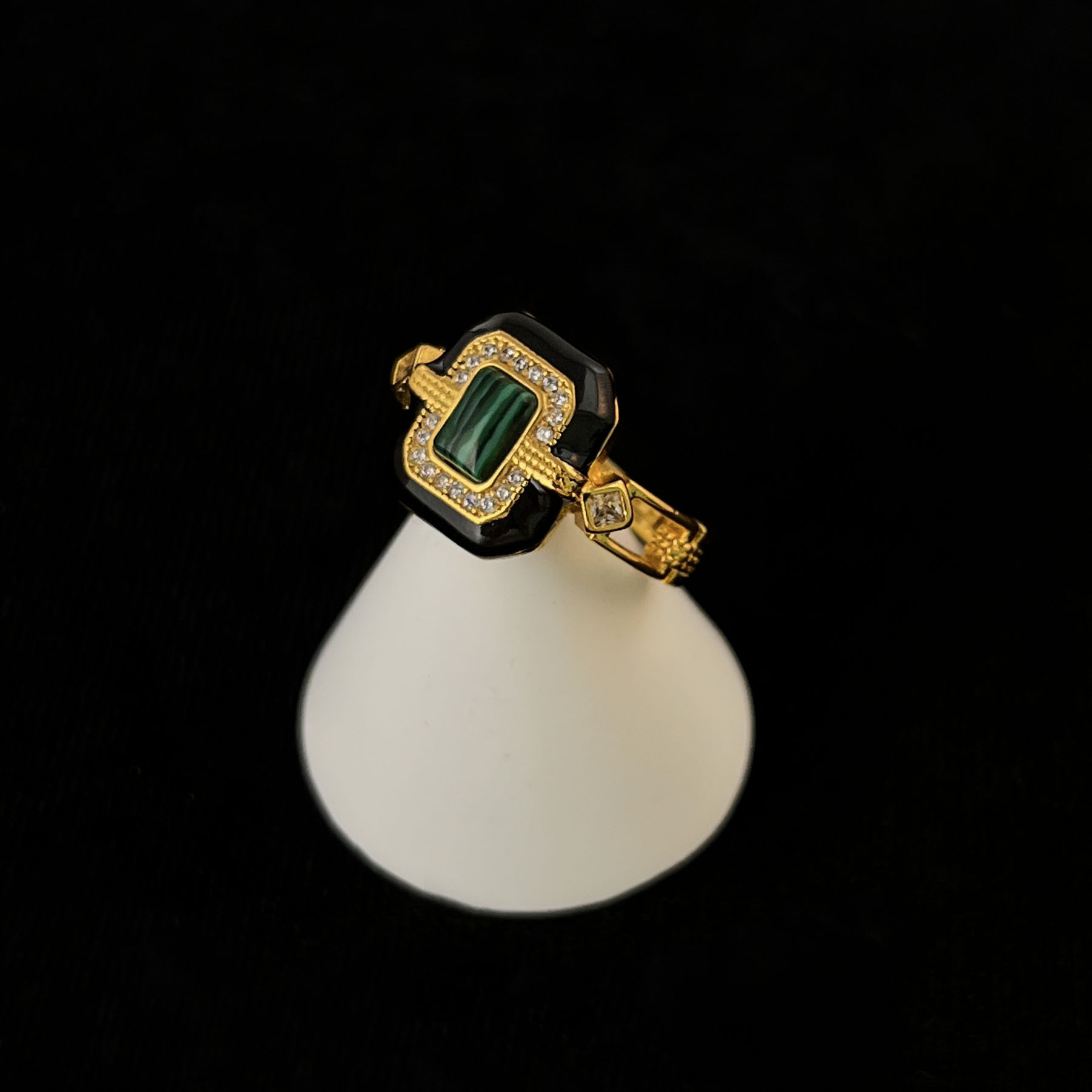 Retro Geometric Color Block Square Malachite Agate Plating Women's Open Rings display picture 3