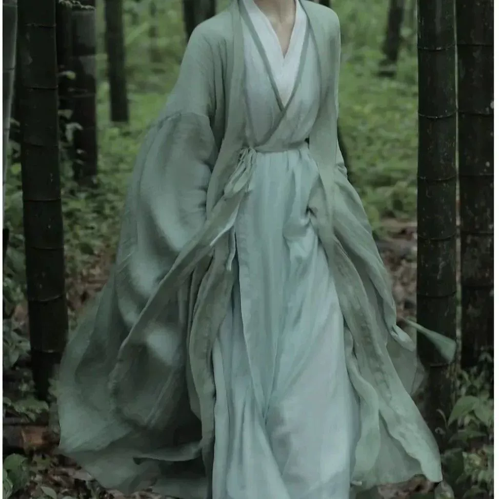 Холодно- и тепло-рукав Hanfu для женщин 2024 новый широкий рукав, сказочная юбка, древний стиль, сказочный свободный костюм