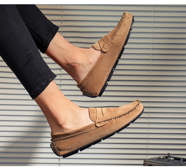 Doudou chaussures de conduite décontractées en cuir britannique, chaussures paresseuses pour hommes_voghion.com