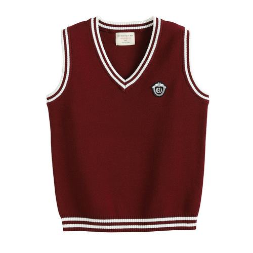 V-neck contrast wool vest boys' knitted vest sweater women's medium and large children's school uniforms kindergarten uniforms wholesale