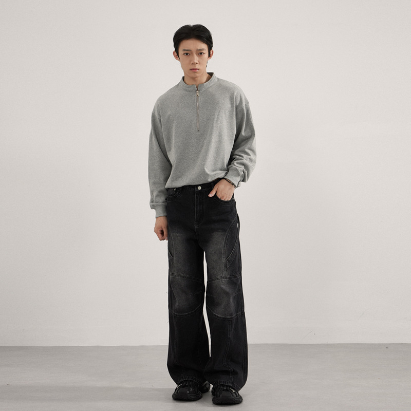 LKTM Herren-Arbeitshose aus robustem Denim, amerikanische Streetwear-Motorradjeans mit Kniepolstern, lockerer, gerader Schnitt, mittelhoher Bund, Baumwolle_voghion.com