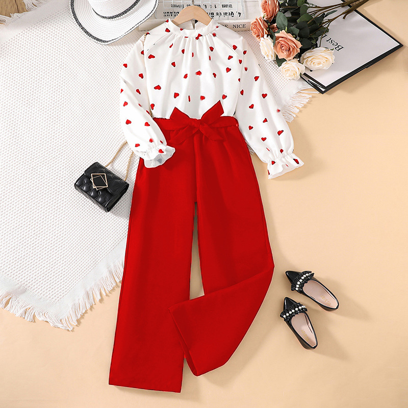Flickor tvådelat set 10-12 år tryckt outfit lång ärm_voghion.com