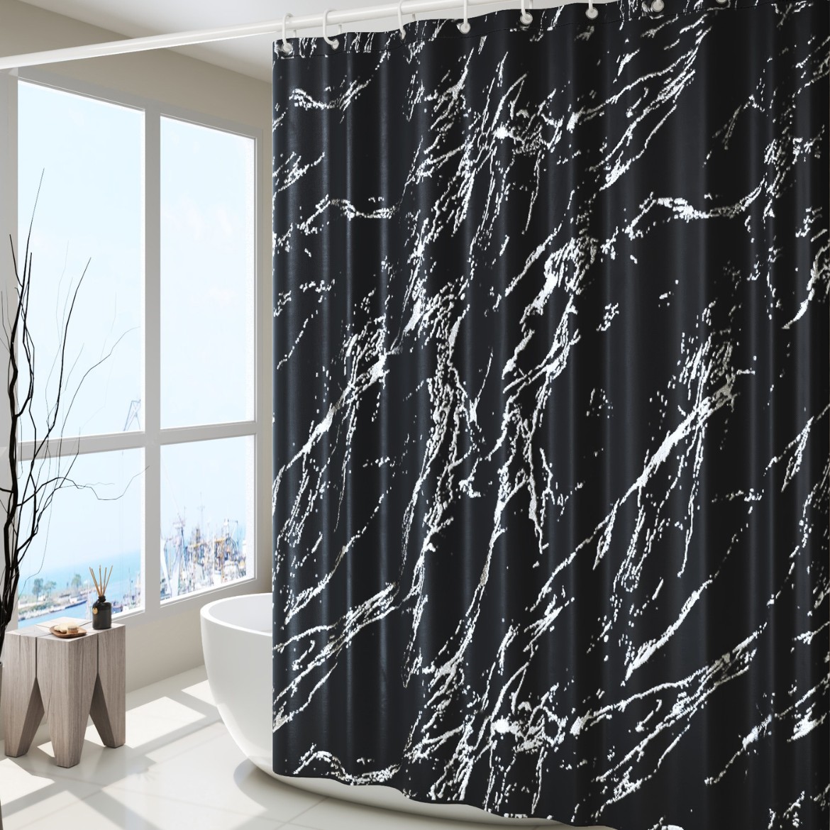Rusia venta caliente de lujo ligero de alto nivel estampado de oro y plata estampado cortina de baño impermeable cortina de partición de baño cortina de baño sin perforación cortina de baño