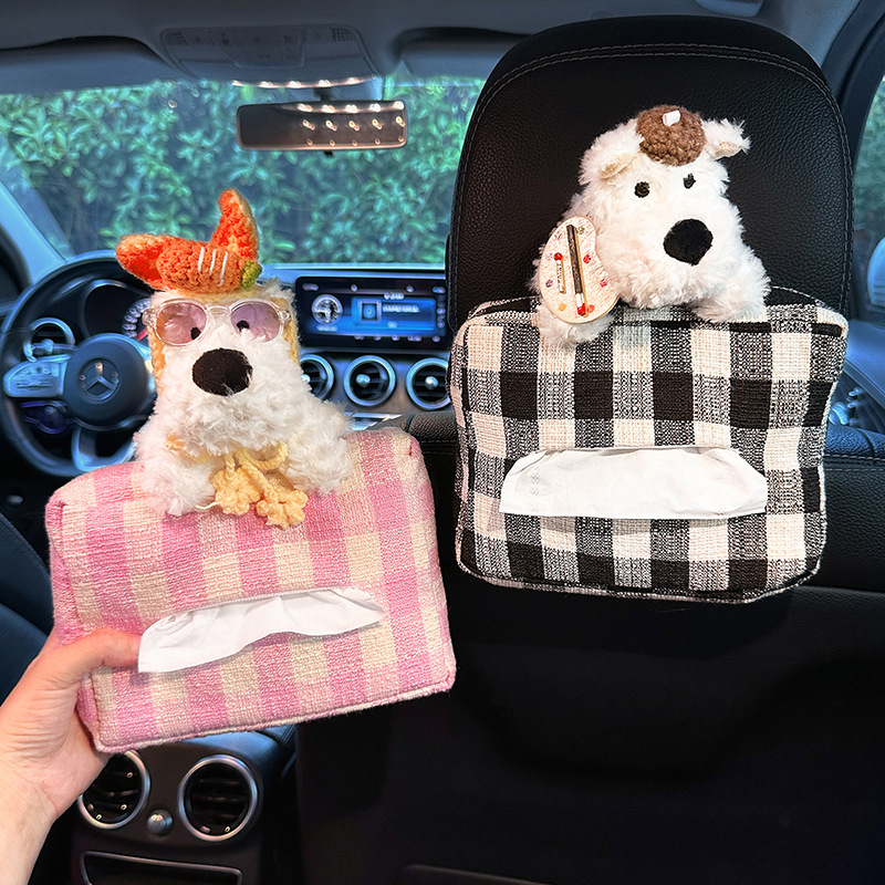 Caja de toallas de automóvil creativa colgante encantadora West Highland Dog en el automóvil caja de extracción de papel reposabrazos bolsa de toallas de papel colgante