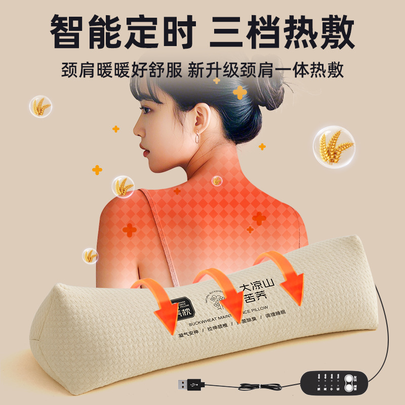 Zhuochen 三角頚椎枕、頚椎保護、大人の睡眠を助ける特別なキャンディー円筒形加熱ヨモギそば頚椎枕|undefined