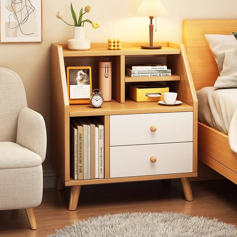 Mesa de cabezal de cama pequeña habitación de alquiler de dormitorio armario de almacenamiento junto a la cama simple estante creativo mini armario todo en uno