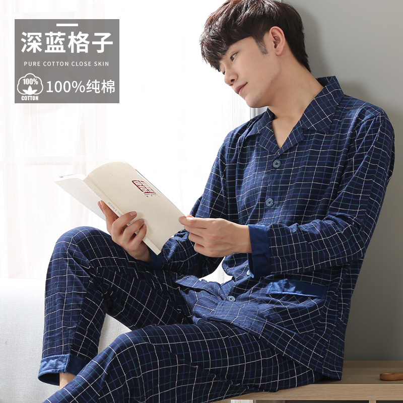 Pijamas de los hombres primavera y otoño más tamaño % algodón manga larga 2022 nuevo traje casual desgaste del hogar se puede usar fuera