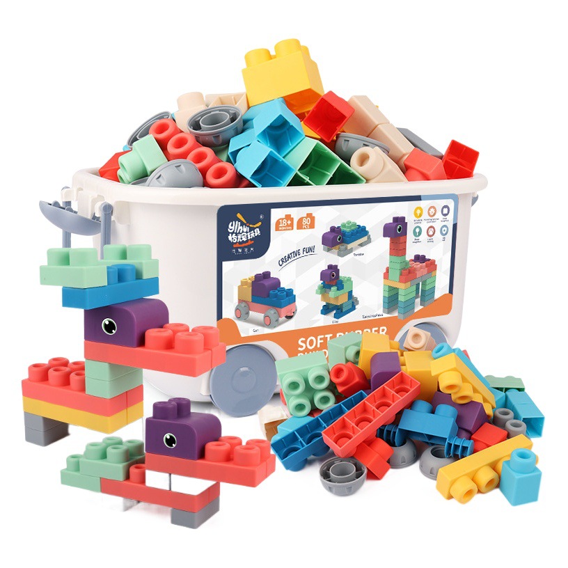Baby Soft Building Blocks for Kidsren Aged 0 to 1 Can Chew Soft Rubber Toys Large Particles Assembled Educational Baby Teether Toys