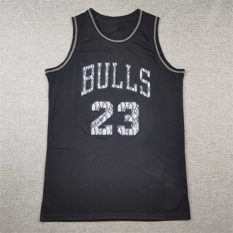 Оптовая поставка зарубежной торговли гидранжевые майки Chicago Bulls 23 ретро змея рисунок баскетбол формы черные Bulls