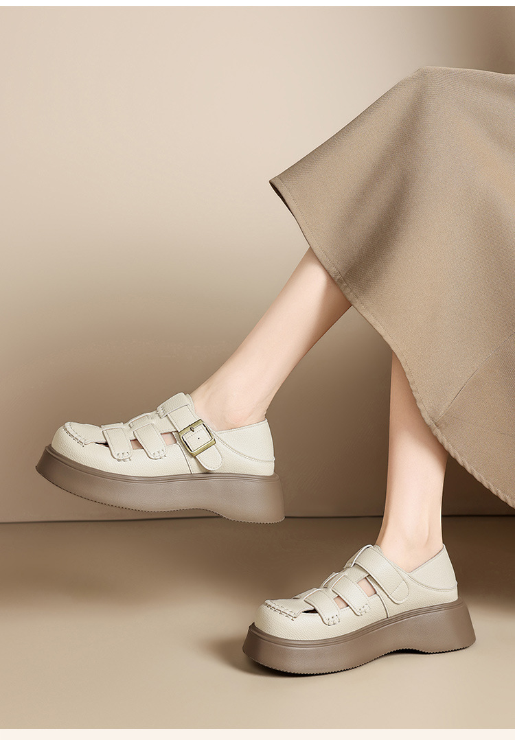 Sandal nữ đế dày phong cách La Mã, quai dệt kiểu Pháp cổ điển — AB16FP mét đen chi tiết 8