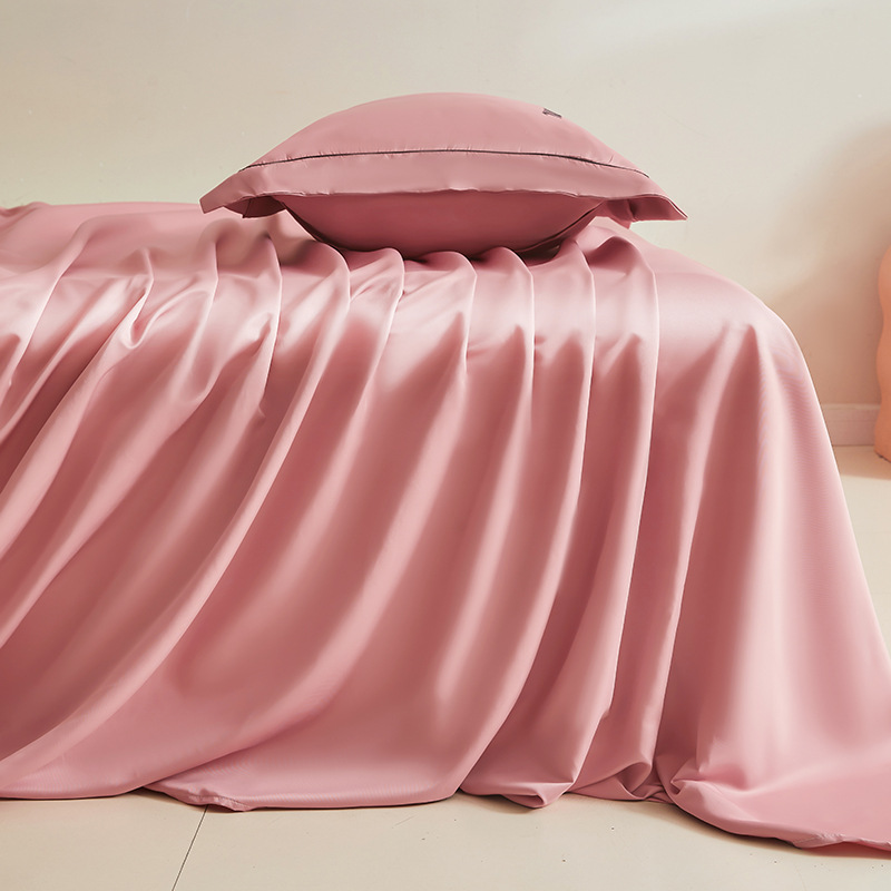 Sábana fresca de color puro, una sola pieza, colcha de hielo para dos personas, funda de almohada individual, dormitorio de estudiantes, traje de tres piezas, verano, seda no tangsi