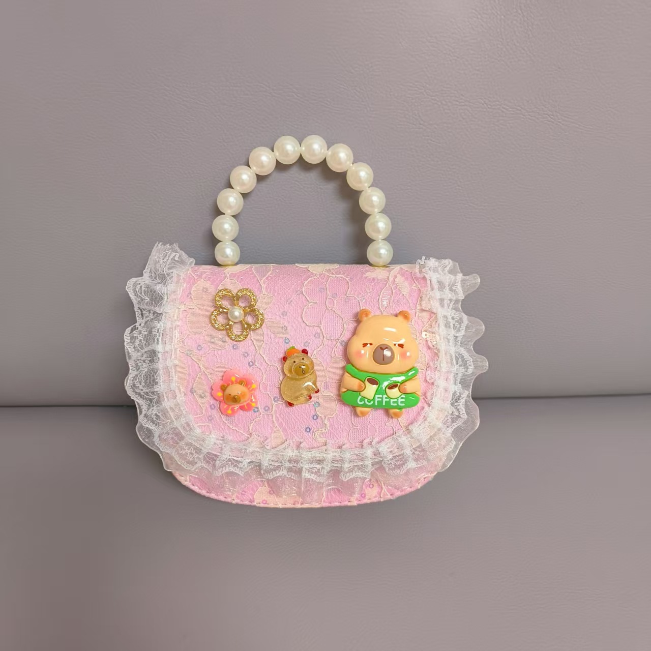 Bolso de perlas bolso de hombro bolso de cambio bolso de princesa bolso de tela de tela bolso de niños bolso de cadena bolso pequeño
